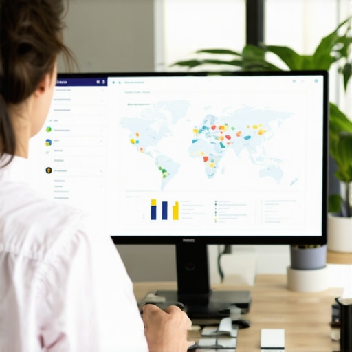 Advanced Local SEO Data Analysis Person analyzing local SEO data on a computer screen with maps and graphs.