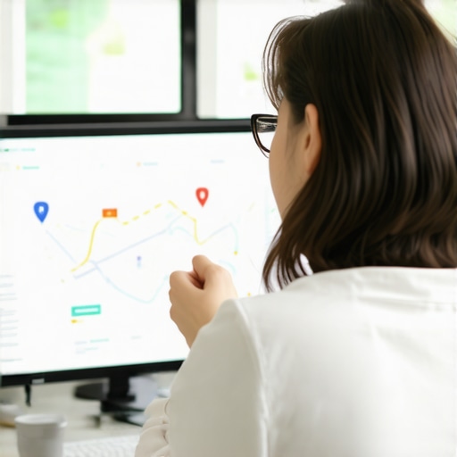 Google Maps Business Profile and Advertising Dashboard Business owner reviewing Google Maps profile and advertising performance charts.