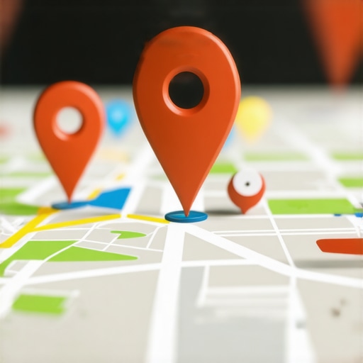 Innovative Maps Advertising Technologies Digital map with location pins, analytics, and AR overlay representing advanced maps advertising techniques.