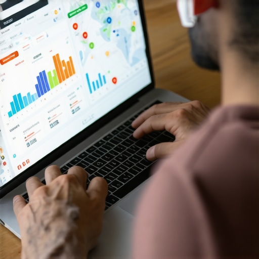 Analyzing Local SEO Data for Ongoing Success Person reviewing local SEO analytics on a laptop, emphasizing continuous monitoring.