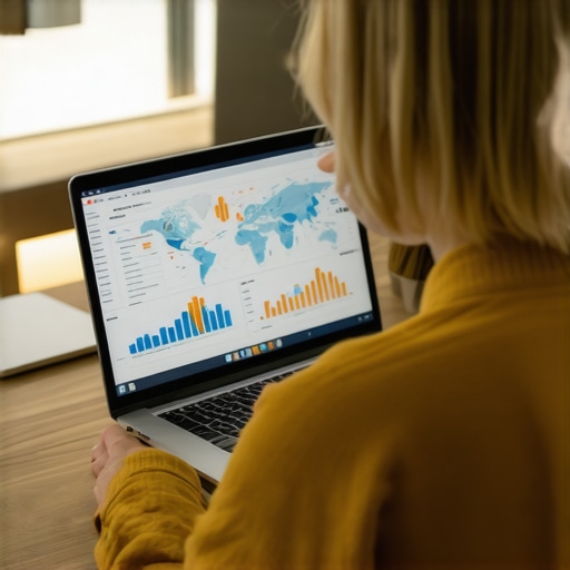 Person reviewing local SEO and maps advertising analytics on a laptop in an office
