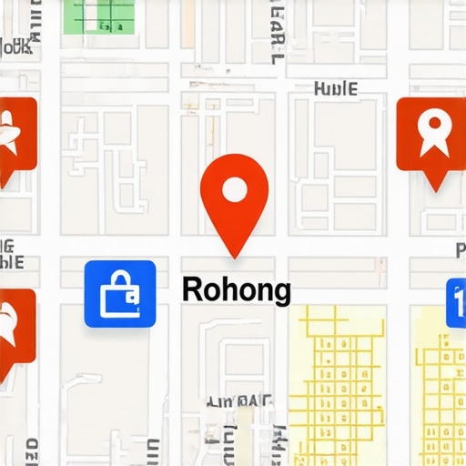 Map with business icons and advertising labels