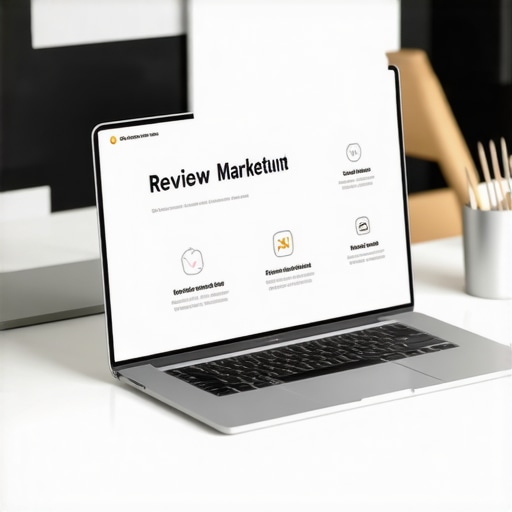 A workspace with laptops and SEO tools for maintaining Google Business Profiles