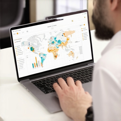 A person reviewing local SEO performance metrics on a computer screen with maps and analytics