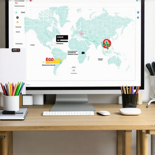 Screens showing SEO dashboards and maps advertising tools being used.
