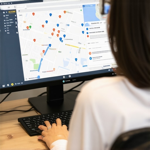 Marketing professional reviewing local map advertising results on a laptop