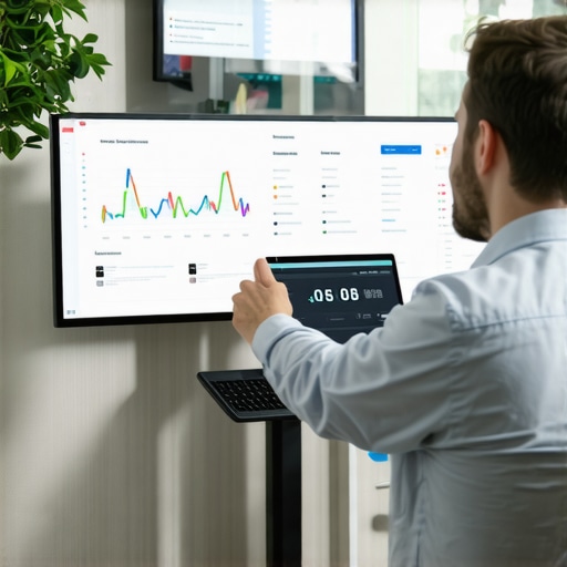 Business owner monitoring local SEO performance using multiple digital tools.