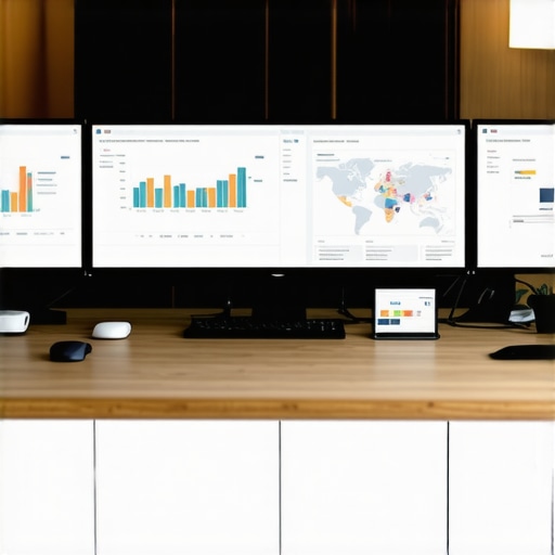 Desk with SEO software dashboards for local search optimization