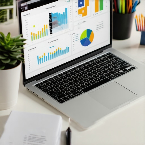 Office desk with SEO tools and analytics charts for local marketing