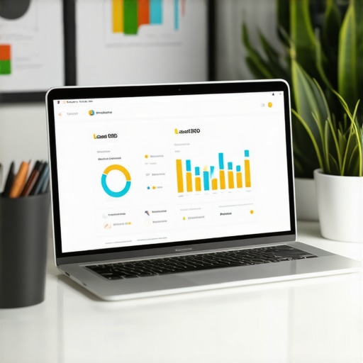 Laptop showing local SEO analytics dashboard with charts and graphs.