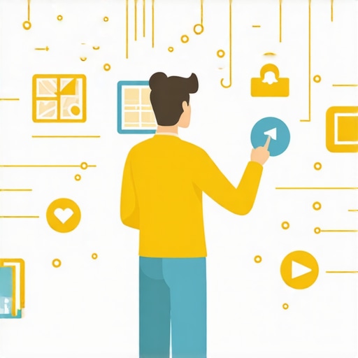 A person reviewing a digital dashboard with icons symbolizing reviews, maps, multimedia, and filters