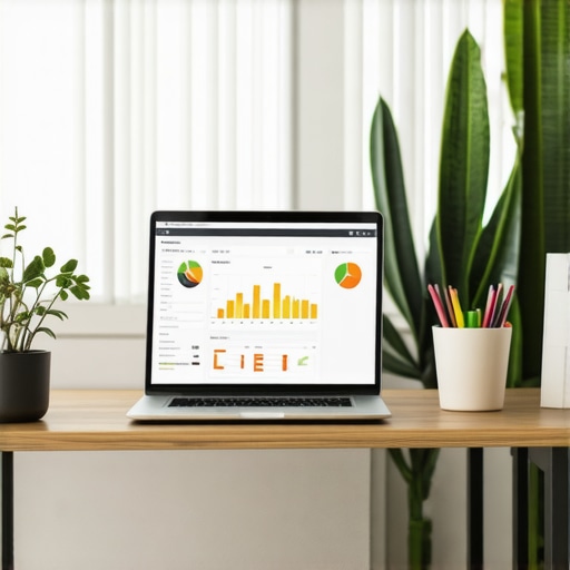 A workspace with laptop showing local SEO analytics and monitoring tools