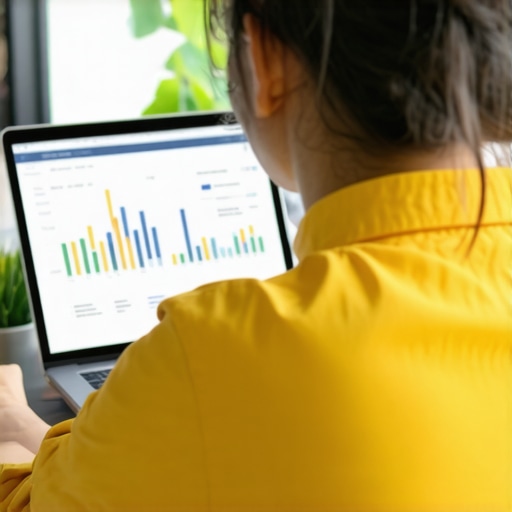 Person analyzing local SEO metrics on a laptop screen with charts and maps