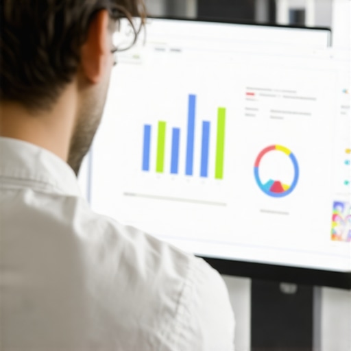 Business owner reviewing local SEO and review authenticity charts on laptop