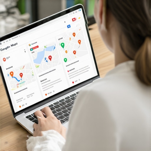 Marketing professional analyzing local SEO and map ad campaign results on a laptop.