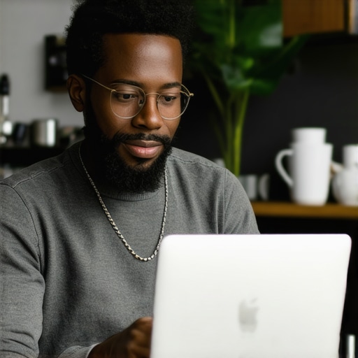 Business owner updating Google My Business profile on laptop
