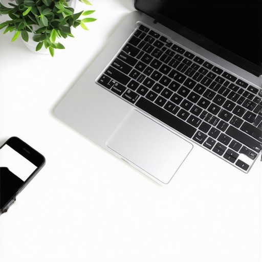 Workspace with digital SEO tools and devices for managing local SEO campaigns.