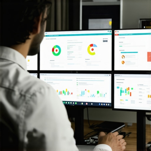 SEO Dashboard with Local Map Insights Person reviewing local SEO analytics on multiple monitors