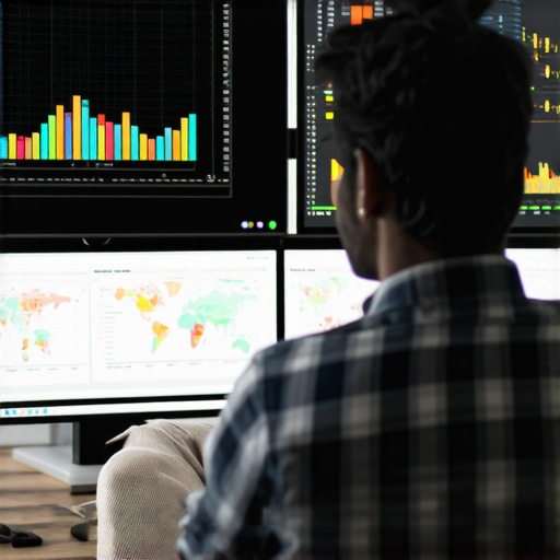 A professional reviewing local SEO and map advertising data on computer screens.