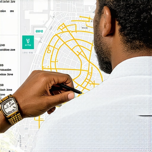 Businessman customizing map radius and exclusion zones on a computer.